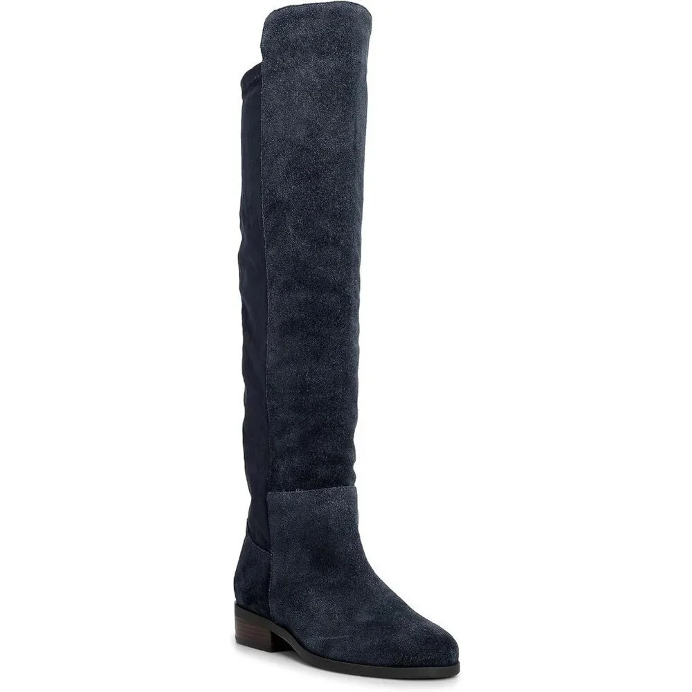 Women's Bright Blue Above the Knee Pointed Toe Low Heel Calypso Winter Long Boot
